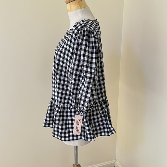 NWT! NANETTE LEPORE size L black white seersucker checkered top. - Picture 3 of 8